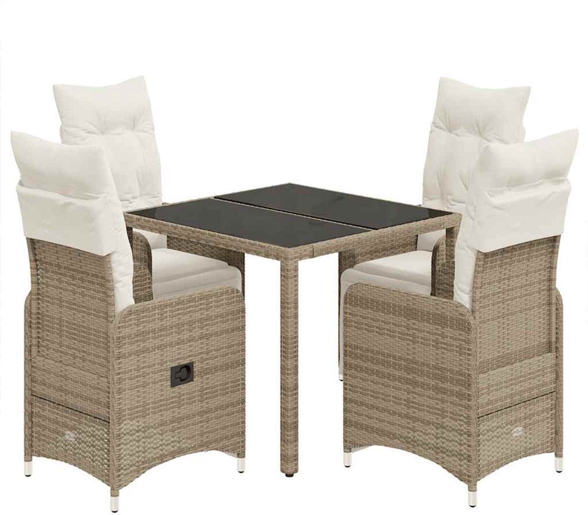 Bruine poly rattan bistroset met kussens voor tuinmeubels en buitendecoratie.