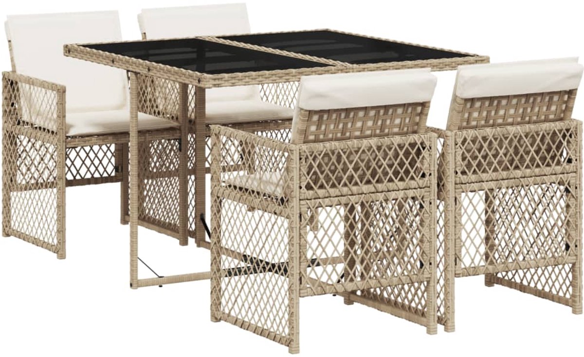 Tuinset met beige poly rattan meubels en kussens - The Living Store.