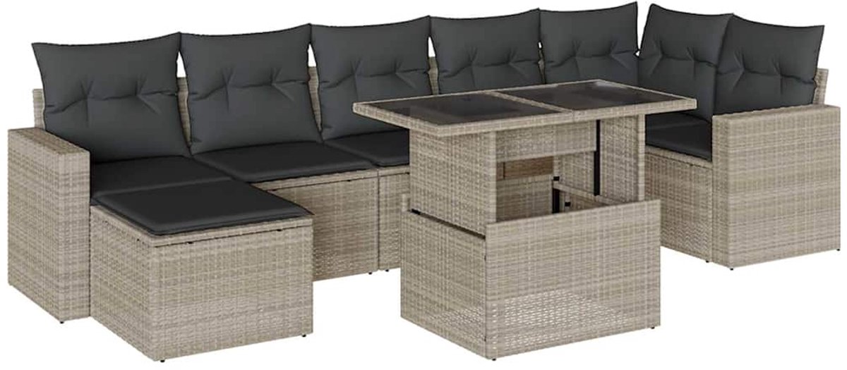 The Living Store 8-delige Loungeset met kussens poly rattan lichtgrijs - Tuinlounge - Lounge Set - Buitentijnen - Loungebank - Relaxstoel