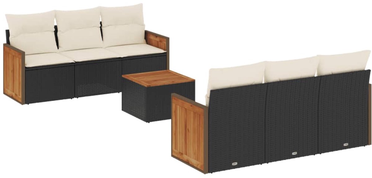 Zwarte poly rattan loungeset met kussens voor buiten - The Living Store.