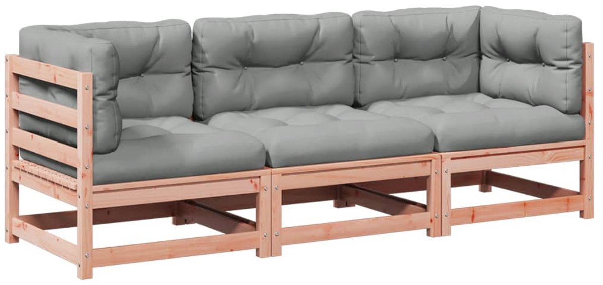 The Living Store 3-delige Loungeset met kussens massief douglas vurenhout - Loungeset - Tuinset - Lounge Bank - Buitendecoratie - Hout Meubel