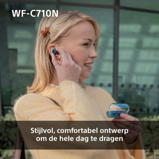 Sony WF-C710N Draadloze Oordopjes – Noise Cancelling, 40 Uur Batterij, Snel Opladen, IPX4, Multipoint, In Transparant Blauw