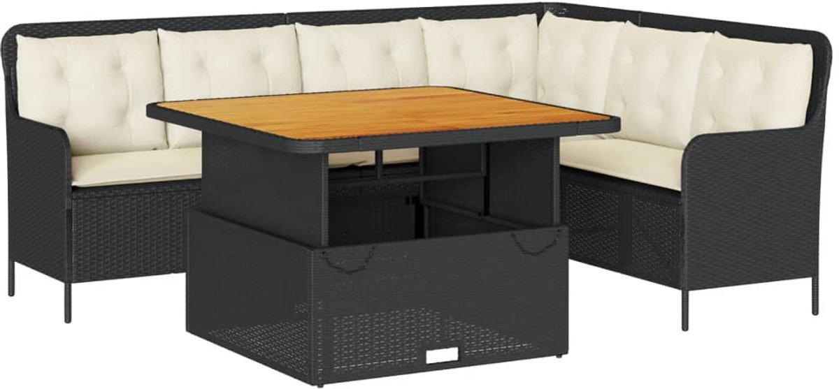 The Living Store 2-delige Loungeset met kussens poly rattan zwart - Loungeset - Tuinlounge - Lounge Stoffering - Buitendineren - Loungebank