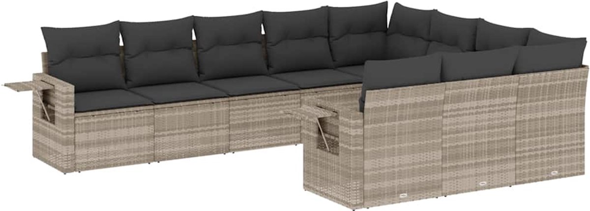 The Living Store 10-delige Loungeset met kussens poly rattan lichtgrijs - Loungebank - Tuinset - Lounge Set - Buitendrank - Outdoor Furniture