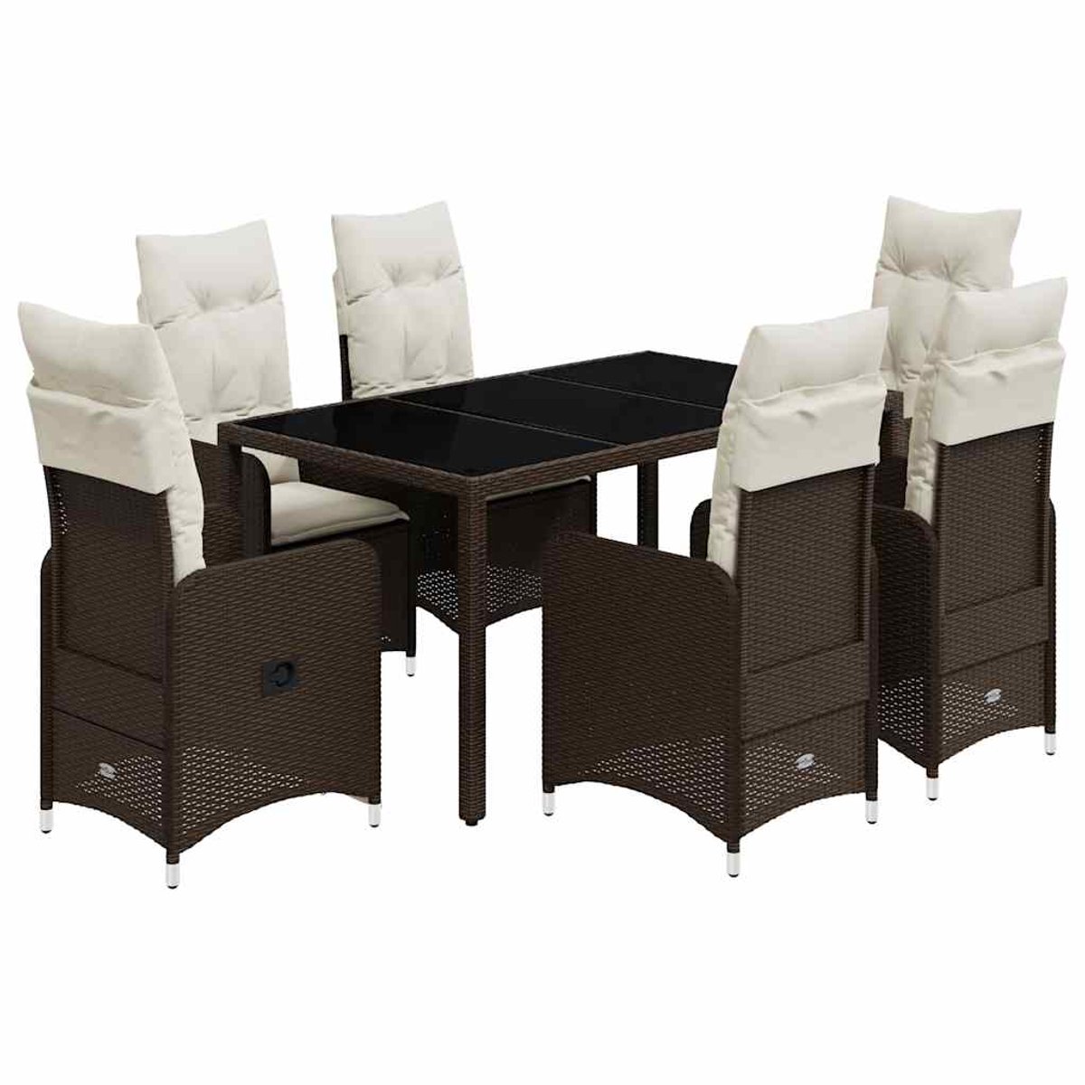 The Living Store 7-delige Bistroset met kussens poly rattan bruin - Bistroset - Tuinmeubels - Lounge Set - Outdoor Furniture - Patio Set