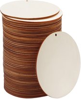 Kurtzy Cercles Ronds en Bois Brut avec Trous (Paquet de 50) - 10 cm sur 2,5 mm d'épaisseur - Tranches de Bois Naturel Vierges Découpées pour Hobby, Sous-verres, Décoration d'Intérieur et Ornements