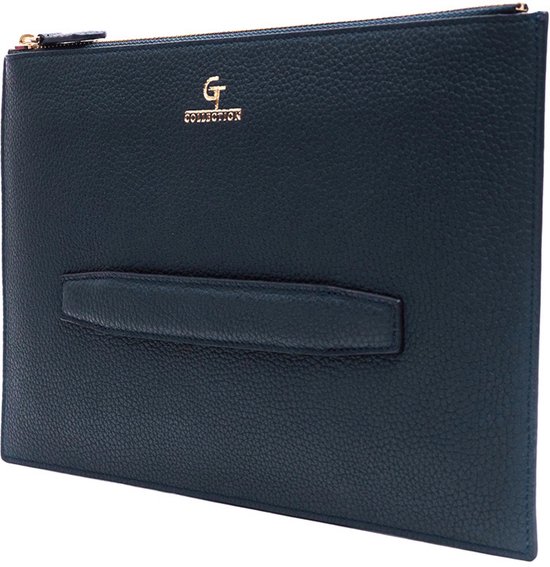 GT Collection - Sac à main en cuir pour homme - Bleu avec détails dorés - Article fait main au design unique - Fabriqué en cuir de veau véritable de haute qualité - Dimensions : 28 x 18 cm