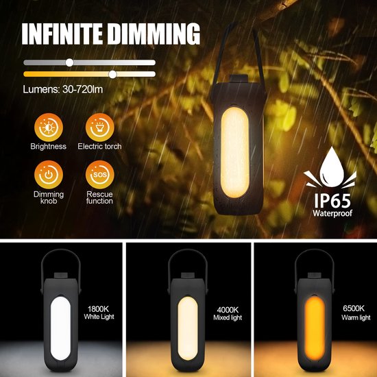 LED Camping Lamp - Kampeerlamp - Tentlamp oplaadbaar - 10000 mAh-accu - Draadloos dimbaar - Met 3 lichtstanden - Nooduitrusting voor tenten - voor binnen en buiten - Vislamp — afbeelding 4