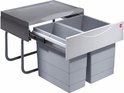 Uittrekbare prullenbak met twee grijze containers en een witte voorkant.