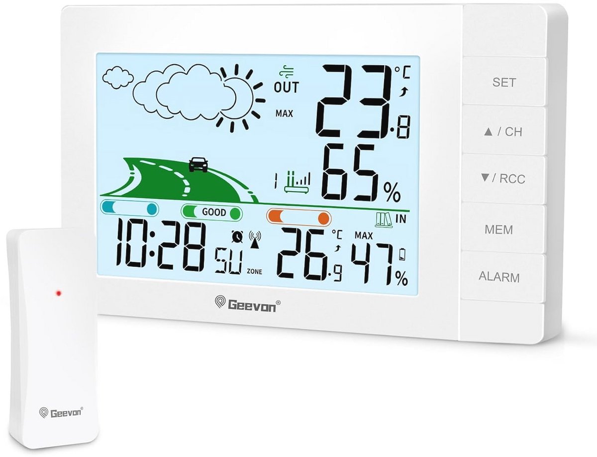 Draadloos Weerstation met Buitensensor en Digitale Klok - Binnen- en Buitentemperatuur Met Weersvoorspelling