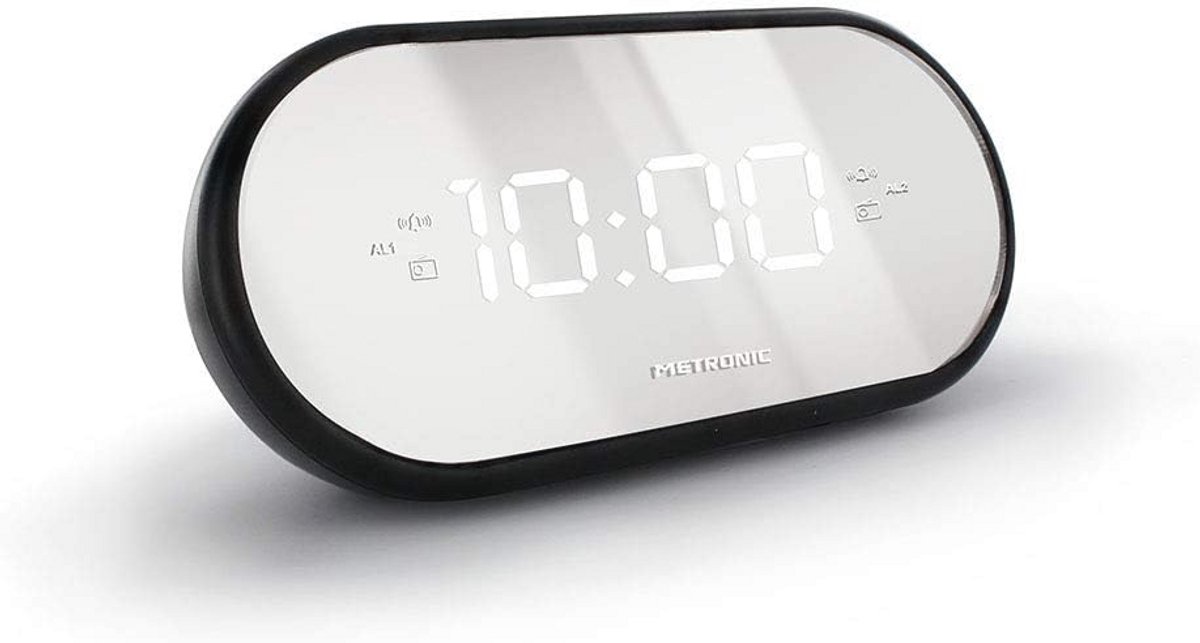 FM Wekkerradio met Spiegel, Dubbel Alarm en Snooze Functie - Ideaal voor Elke Slaapkamer