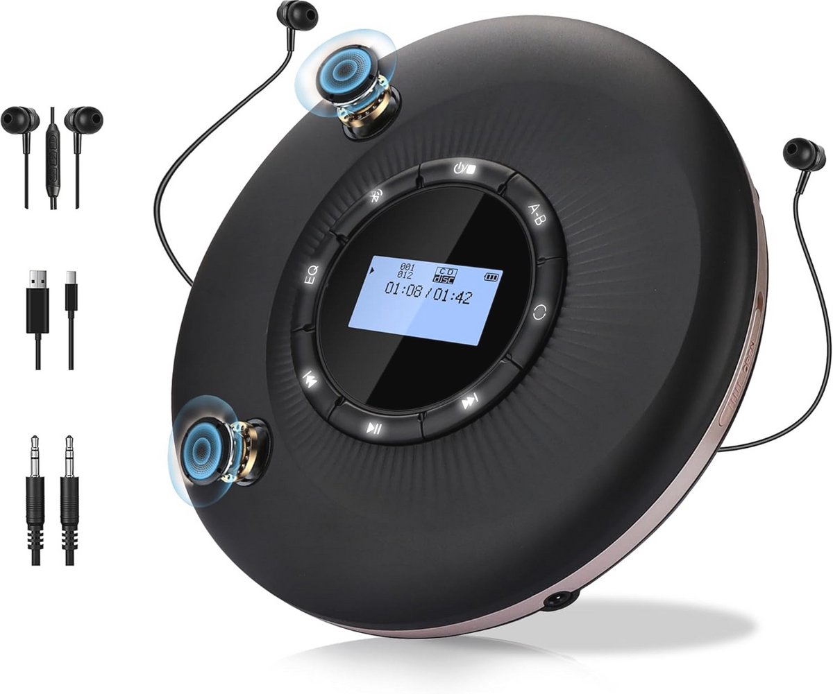 Draagbare CD-speler met Bluetooth en Oplaadbare Batterij - Stereo Dubbele Luidsprekers en Antischokfunctie