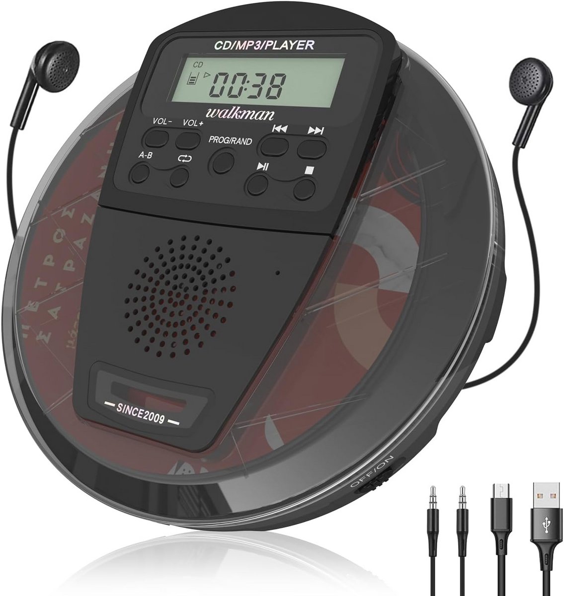 Draagbare CD-speler met Bluetooth en luidsprekers voor auto en reizen