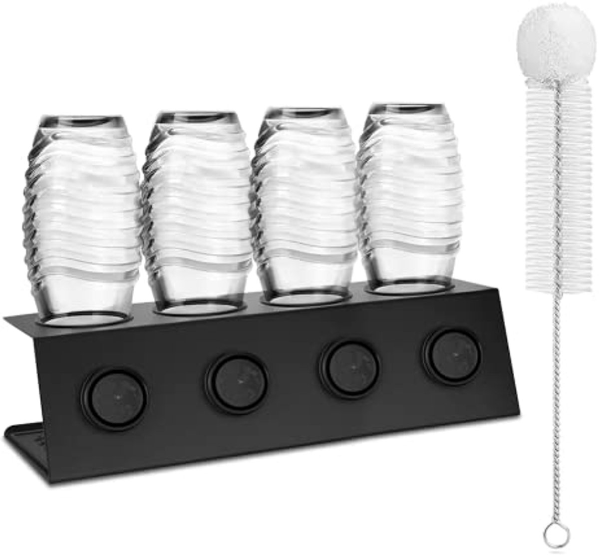 Flessenhouder voor Soda Stream 4 flessen, afdruiprek van roestvrij staal, afdruiprek met afneembare lekbak en dekselhouder voor SodaStream Crystal en Emil flessen