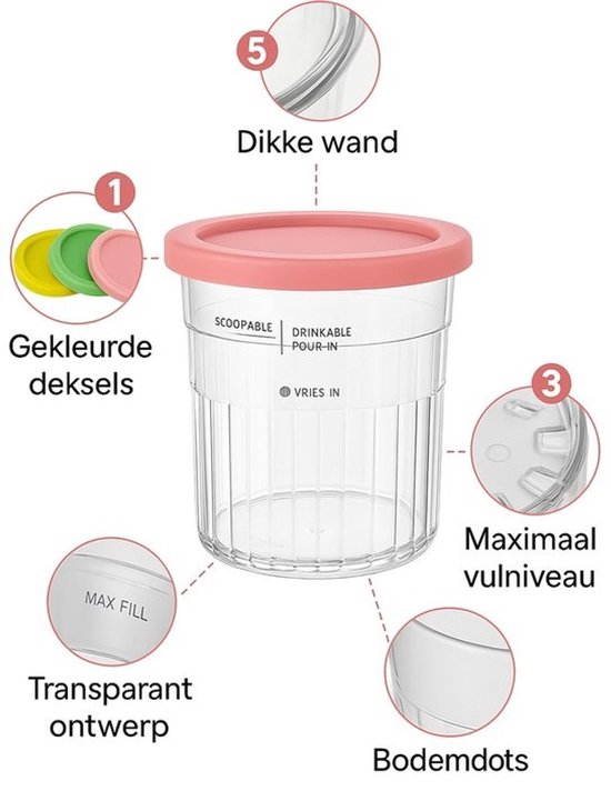 Ijsbekers geschikt voor Ninja creami - Ninja creami bekers - 4 stuks van Merkloos — afbeelding 2