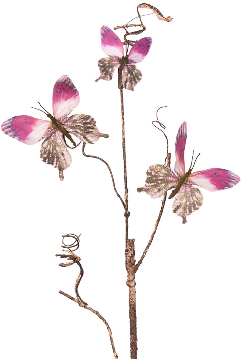 Decoratie Tak 85 cm Roze Metaal Vlinders