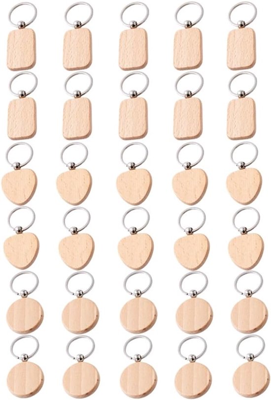 100 stuks lege ronde houten sleutelhangers, doe-het-zelf houten