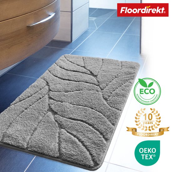 Badmat FLOORDIREKT Maris - Badmat moelleux avec structure en feuilles - Disponible en différentes couleurs et tailles - Argent - 40 x 60 cm