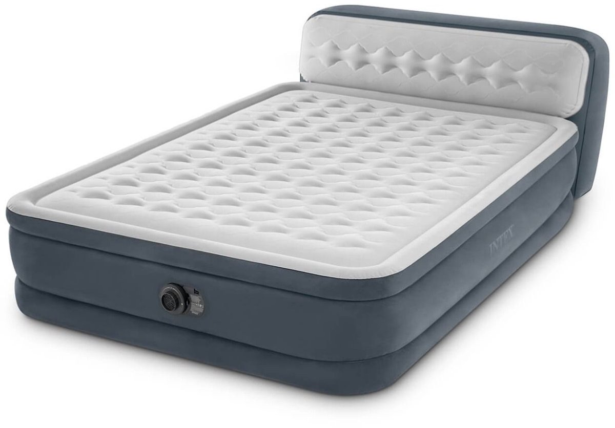 Intex Ultra Plush luchtbed met hoofdboord | Tweepersoons | 152 x 203 x 46 cm | Inclusief reparatiekit + hoeslaken + twee hoofdkussens