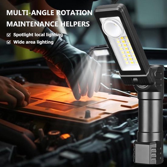 Led-werklamp, werkplaatslamp, rood noodlicht, zaklamp, led oplaadbaar, magnetische voet, waterdicht, 7 werkmodi, oplaadbare inspectielamp voor autoreparatie, werkplaats, camping, 2 stuks