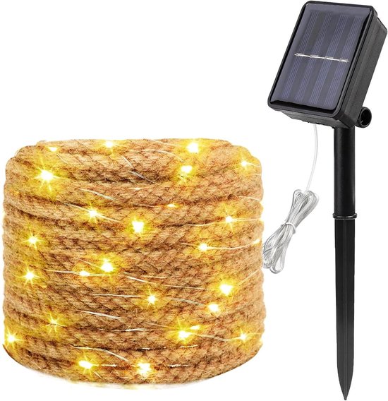 Lichtsnoer op zonne-energie voor buiten met touw 7 m 100 leds
