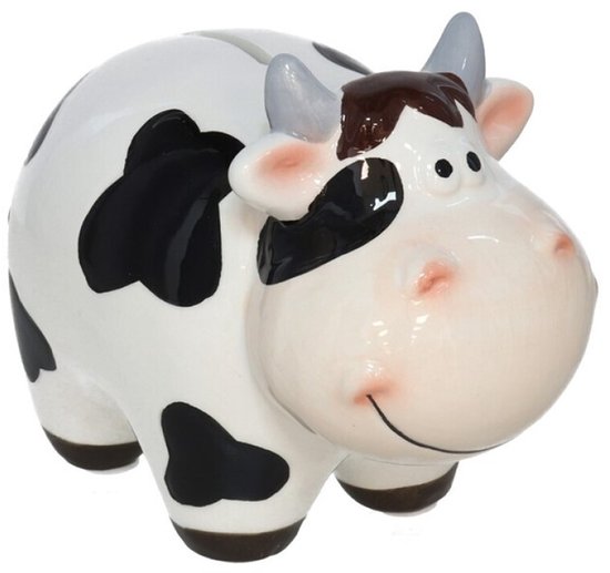 Tirelire Gerimport Vache - thème animalier - 10 x 15 x 12 cm - blanc/noir - céramique - enfant
