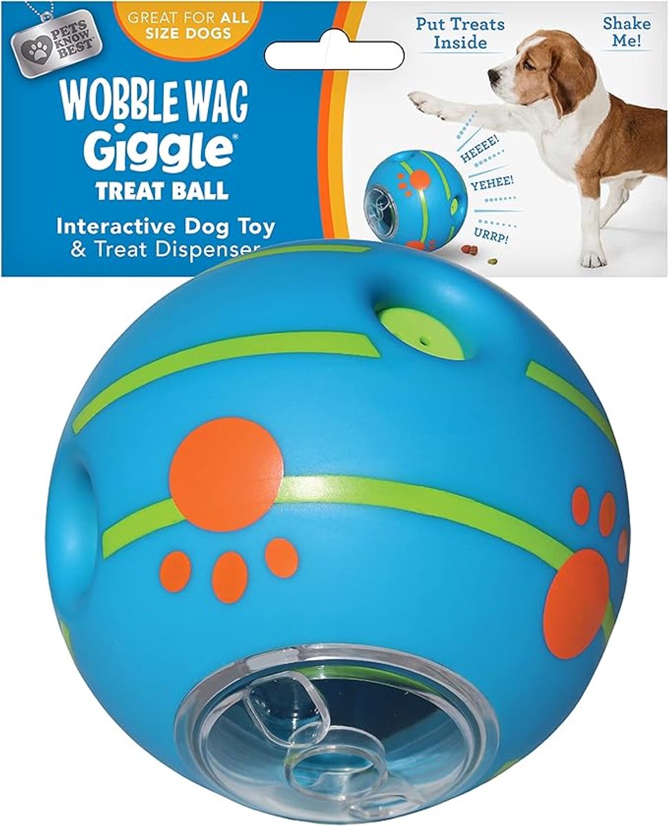 Pet’s Know Best Wobble Wag Giggle Treat Ball - Interactief hondenspeelgoed met traktatie en geluid - Batterijvrij