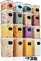 Set de 16 contenants de rangement – ​​Organisateurs de cuisine hermétiques – Plastique sans BPA avec couvercle – Idéal pour les céréales, la farine, les Grains de café et plus encore !