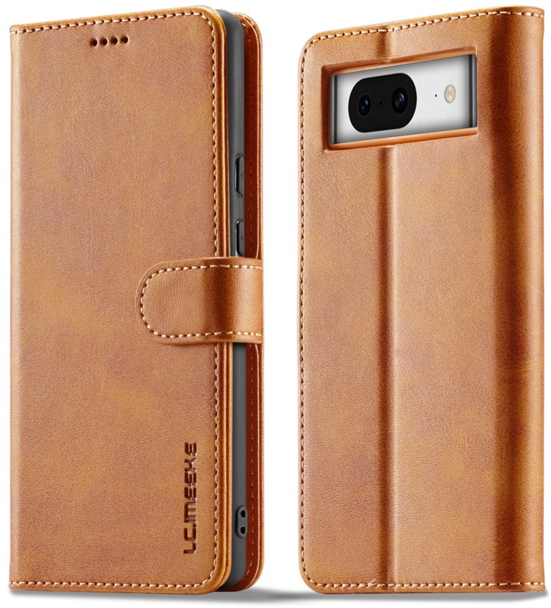LC.IMEEKE Hoesje - Geschikt voor Google Pixel 8a Hoesje - LC.IMEEKE Luxe Book Case - Bruin