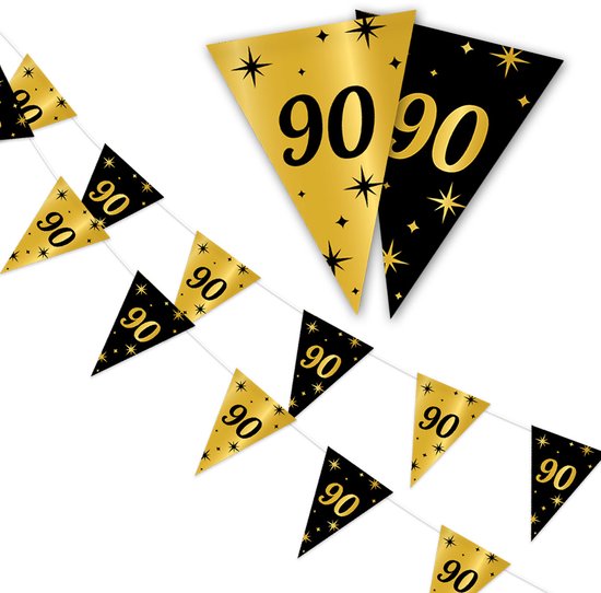 Slinger met gouden en zwarte vlaggetjes met het getal '90' en sterren.