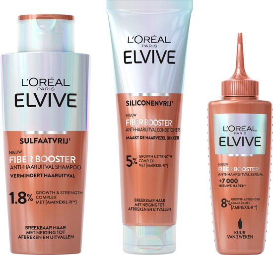 L'Oréal Paris Elvive Fiber Booster Anti-Haaruitval Routine - Vermindert haaruitval - Geschikt voor breekbaar haar met neiging tot afbreken en uitvallen - 452ml