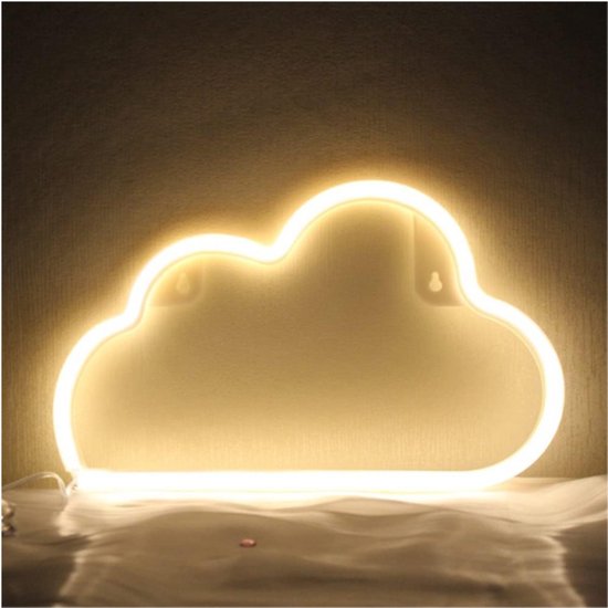 Neonborden LED-Wolkenlicht voor Wanddecoratie - USB- of Batterijbordjes voor Slaapkamer, Verjaardagsfeest, Kerstmis, Woonkamer, Kinderen, Bruiloft, Meisjes Decoratie (Warmwit)