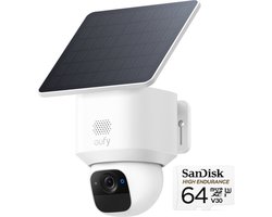 eufy Security Solo Camera E30 – SoloCam – 2K HD-resolutie – 360° Pan & 70° Tilt – AI Auto Lock en Tracking – Zonne-energie met SolarPlus™ Technologie – Draadloze Beveiligingscamera + SanDisk High Endurance MicroSD Card 64GB, Tot 5.000 Uur Opnemen
