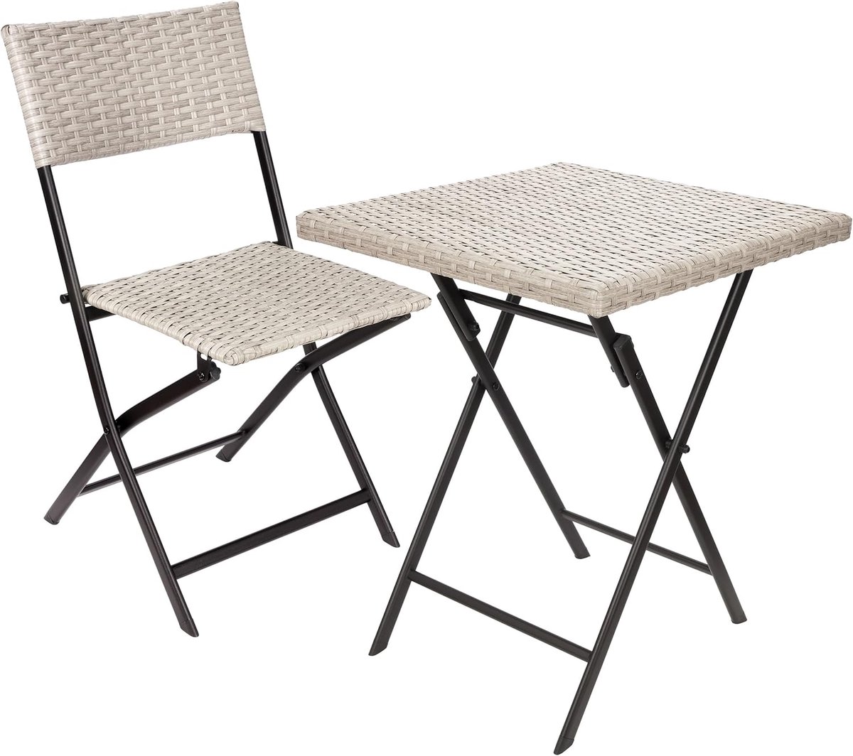 BRUBAKER Lugano Balkonset met tafel en 1 stoel, weerbestendig, inklapbaar en ruimtebesparend, polyrotan balkonmeubelset, zitgroep voor balkon, terras, bistroset met klapstoel, grijs/beige
