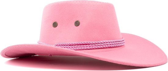 KIMU Cowboyhoed Roze Suedelook - Roze PU Suede Cowboy Western Hoed Touw Dames Heren - Cowgirl Ranger Yellowstone Carnaval