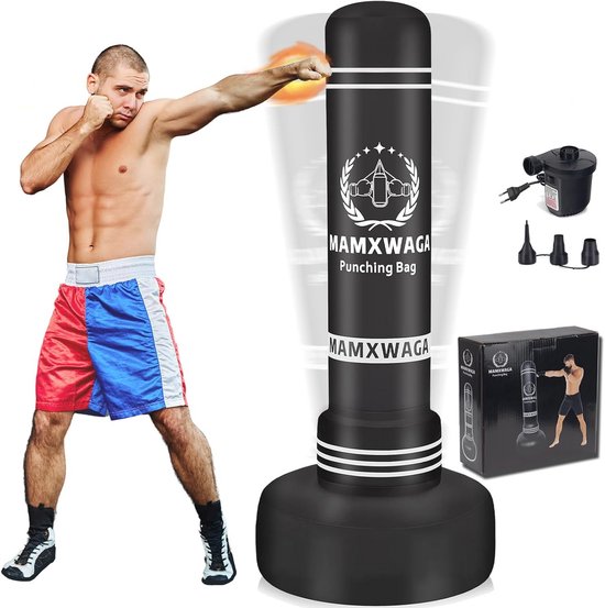 Sac De Frappe Gonflable Autoportant 160 Cm - Pour Boxe, Fitness, MMA, Rembourrage Eau/air, Base Stable