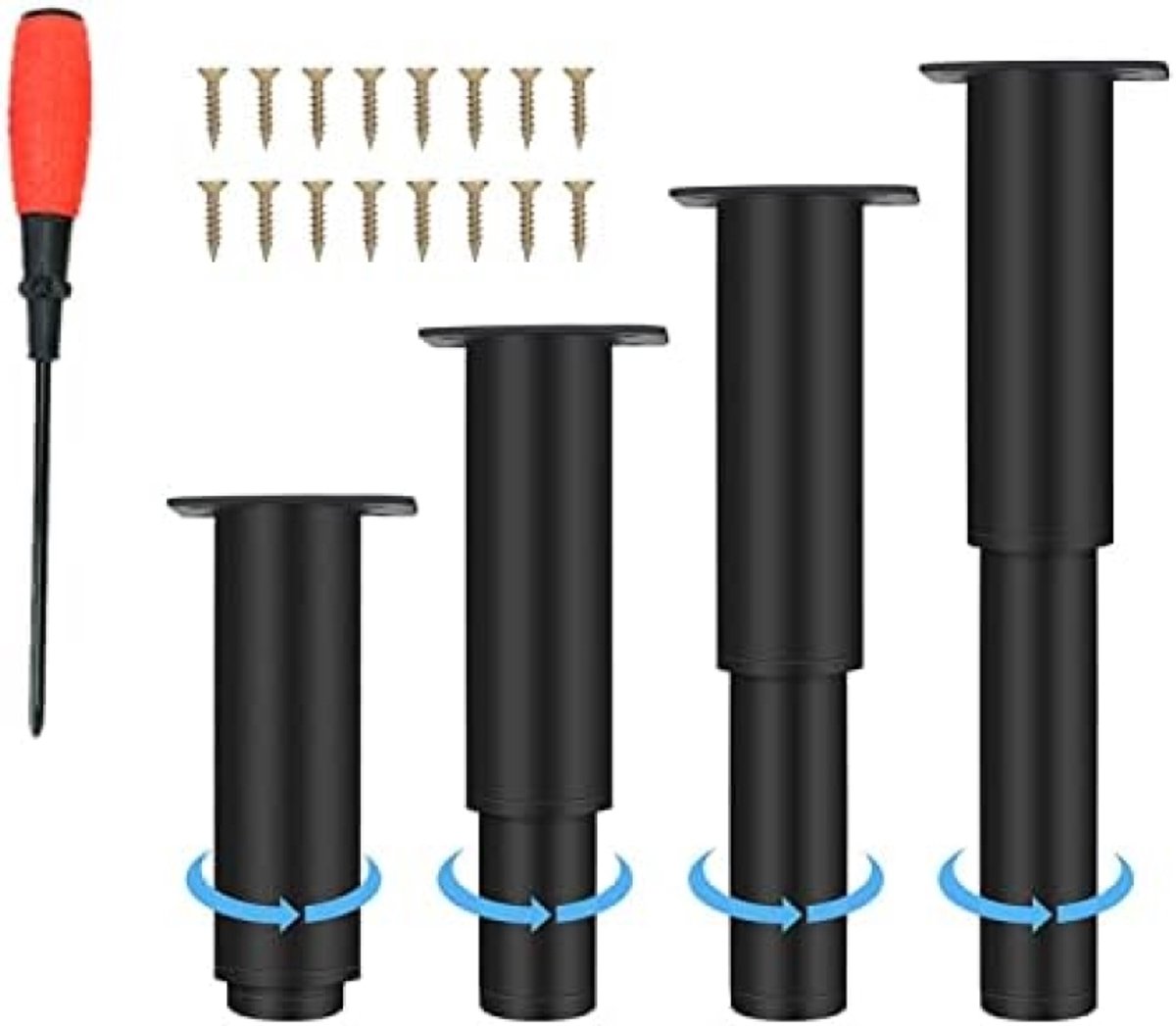 PolkaHome 4 stuks metalen verstelbare meubelpoten, 8-12 cm, zwart, belastbaar tot 800 kg, voor banken, kasten, tafels en meer