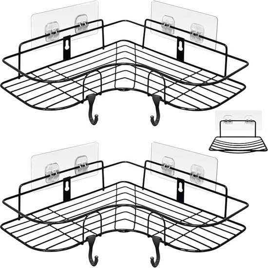 Zeepbakje zeephouder voor de douche, zelfklevende zeepbakjes voor wandmontage, boorvrije zeepbakje, zeepbakhouder voor de badkamer, keuken, balkon (zwart