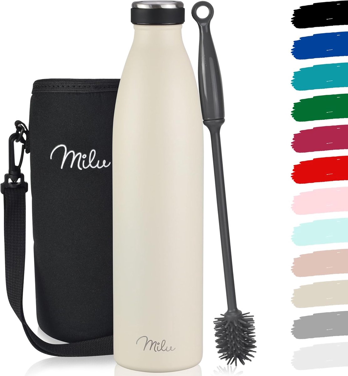 Milu Thermosfles | 350ml 500ml 750ml 1L 1,5L | Geïsoleerde Roestvrijstalen Thermoskan | Lekvrije Dubbelwandige Thermofles voor Warme en Koude Dranken | Thermosflessen Geschikt voor Koolzuurhoudende Dranken | Isoleerfles