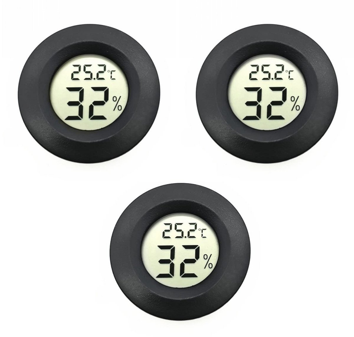 3 x Kleine Ronde Digitale Thermometer Hygrometer voor Vochtigheidsmonitoring in Huis en Auto