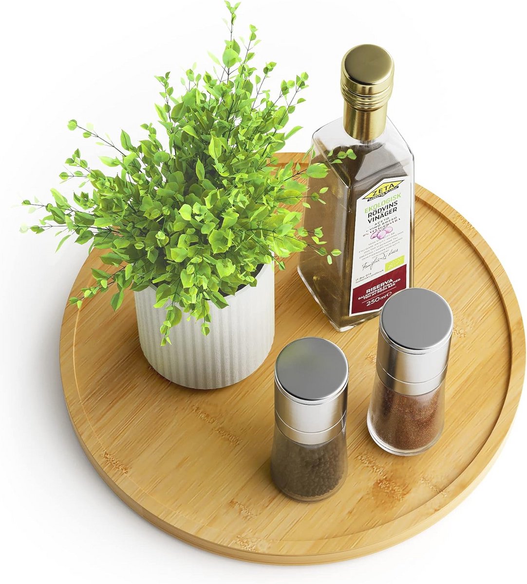 Bamboe Lazy Susan Draaiplateau - 25 cm Keukenorganizer met Anti-Slip Functie