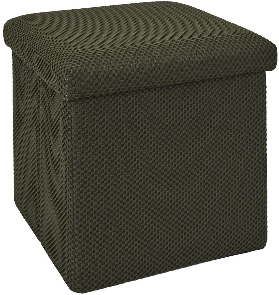 HOME DECO FACTORY Poef/hocker Atome - opvouwbaar - stof - opbergbox - donkergroen - polyester/mdf - 38 x 38 cm Khaki groen