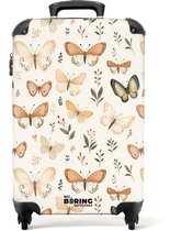 Bol.com NoBoringSuitcases.com® - Kinderkoffer meisje - Kindertrolley meisjes - Vlinders in beige en oranjetinten tussen groene b... aanbieding