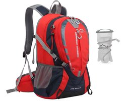 CarryQuest® - 25L Hydratatie Rugzak - Polyester Fiets- & Wandelrugzak met 2L Waterzak, Drinksysteem, Rugventilatie & Front-/Toploader - Outdoor, Wandelen & Fietsen - 45x30x19 cm - Rood