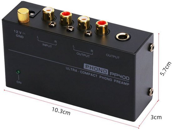 Livista premium platenvoorversterker - geschikt voor platenspelers - met RIAA-correctie - RCA audio-in- en uitgang - metalen behuizing - zwart — afbeelding 2