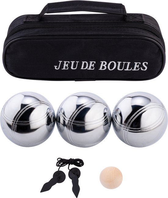 Metalen Jeu de Boules - 3 ballen in zwarte rits tas - Engelhart - Pétanque - Boules - Metalen ballen - Geschikt voor elke Jeu De Boules baan