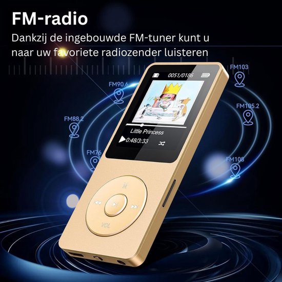 MP3 player Bluetooth 5.3, sports music player with 16GB internal memory, FM radio, e-book, pedometer, voice recording and support for up to 128GB TF/Micro SD card