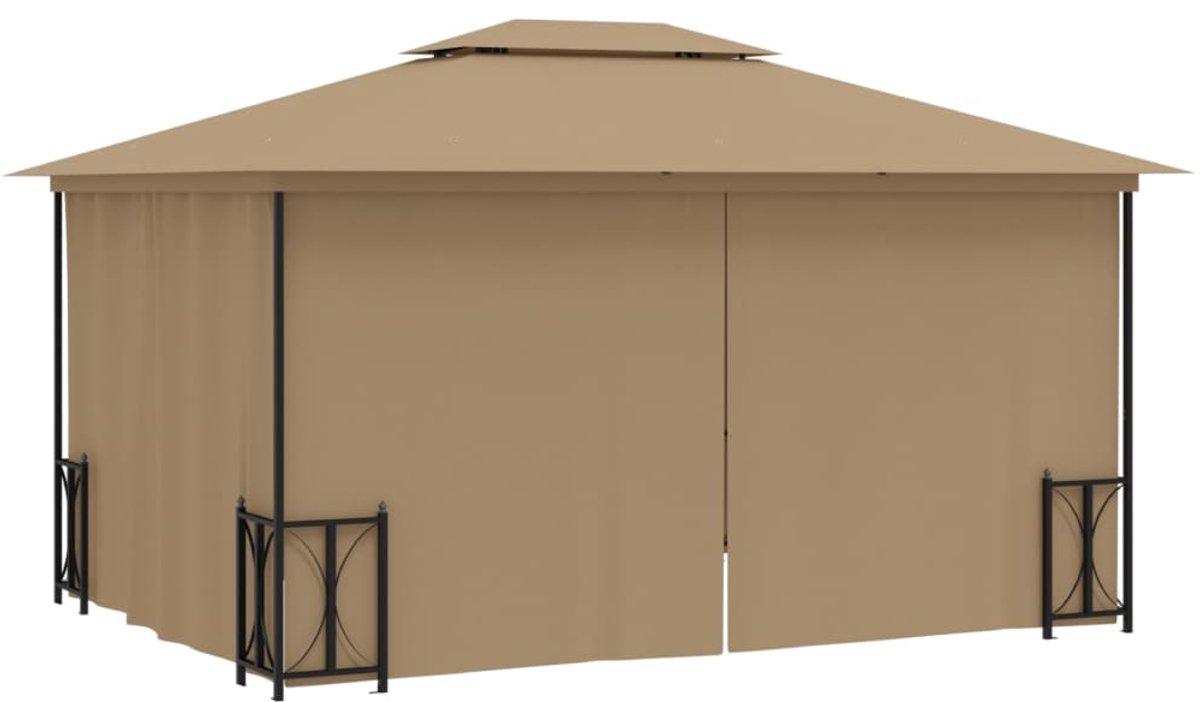Prieel - Paviljoen - Met zijwanden - 3x4 m - Tuin Prijiel - Prieel Kopen - Overkapping Tuin - Terrasdak - Buitendouche - Taupe