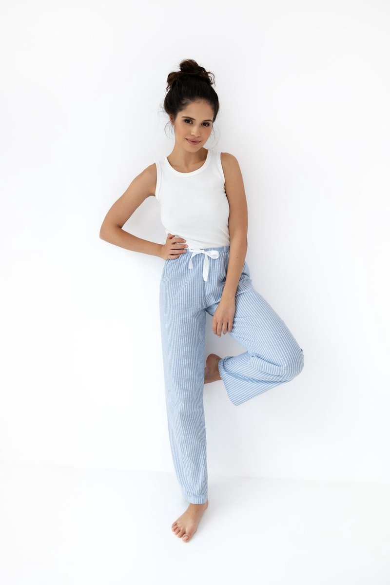 Sensis Pyjamaset ‘Alessia’ – Witte Rib Tanktop & Gestreepte Lange Broek - L
