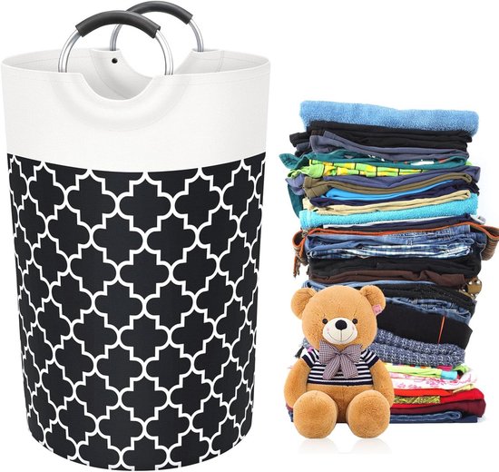 Wasmand, groot, rond, wasverzamelaar met handvat, 58 liter, kinderkamer, speelgoed, opbergmand, opbergdoos, vuilnisbak, badkamer, baby, speelgoedkist, mand, beer